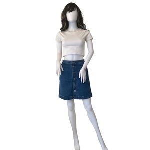 LOFT Button Front A-line Denim Mini Skirt